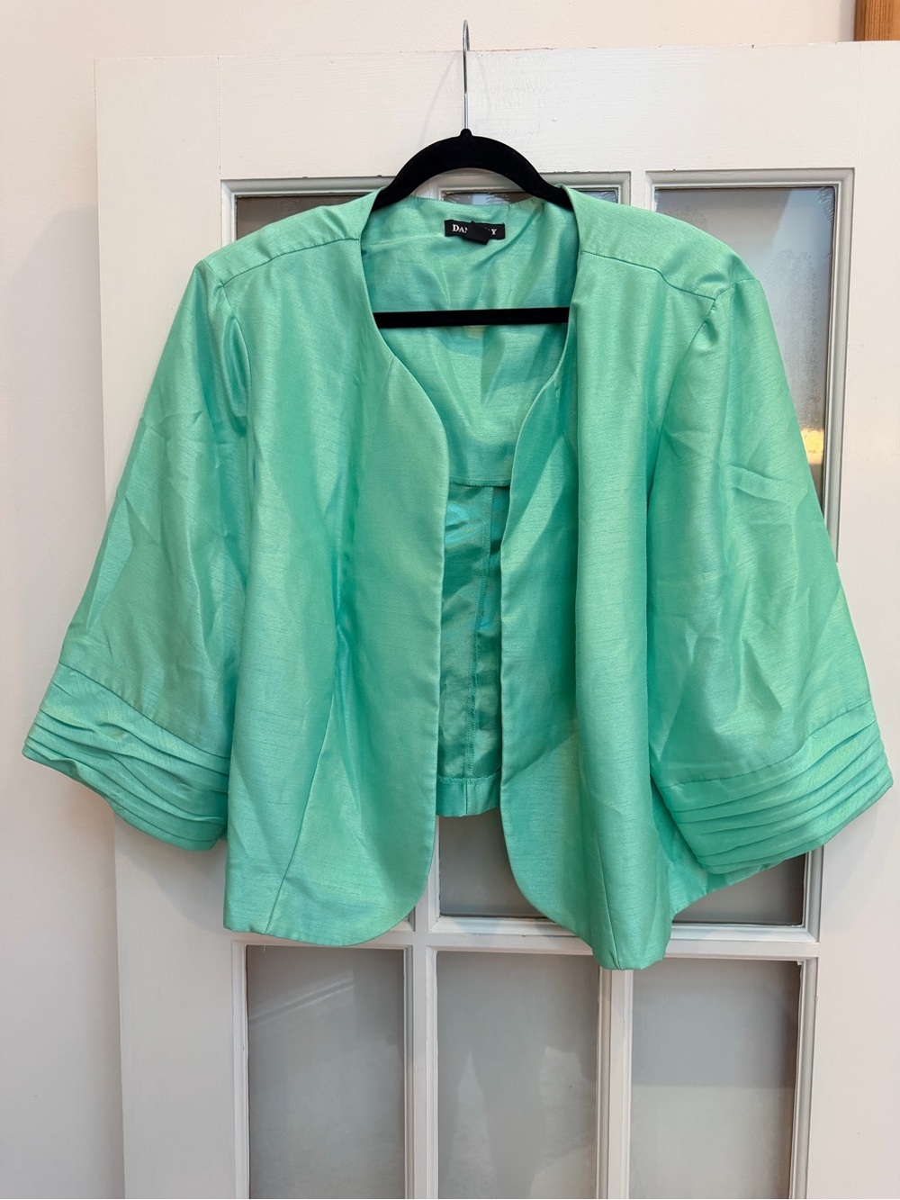 Vintage Dana Kay Satin Chic Mint Green Open Front Blazer Jacket Plus Size 22W